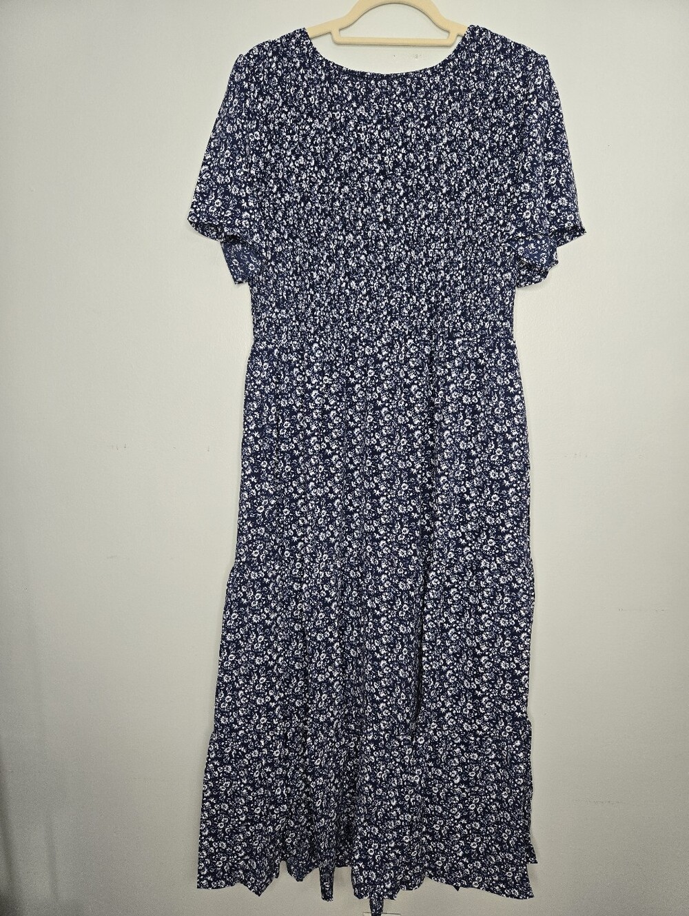 PrettyGarden Blue Floral Short Sleeve Tiered Maxi Dress XL NWT